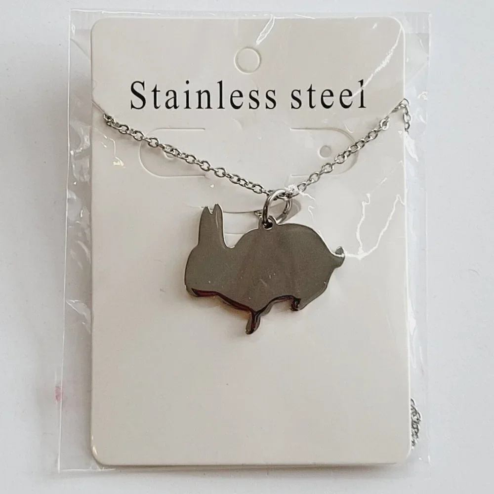 Stainless Steel 18" Necklace Solid Polished Bunny Rabbit Pendant Engraveable NEW - Picture 3 of 4